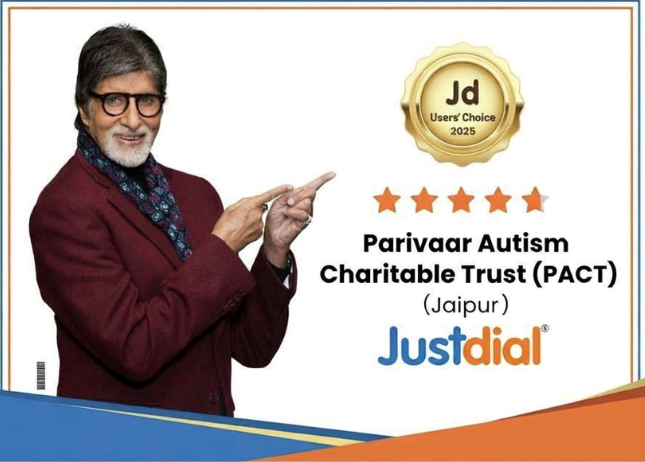 Justdial Users Choice Award 2025 badge awarded to Parivaar Autism Charitable Trust Jaipur featuring Amitabh Bachchan